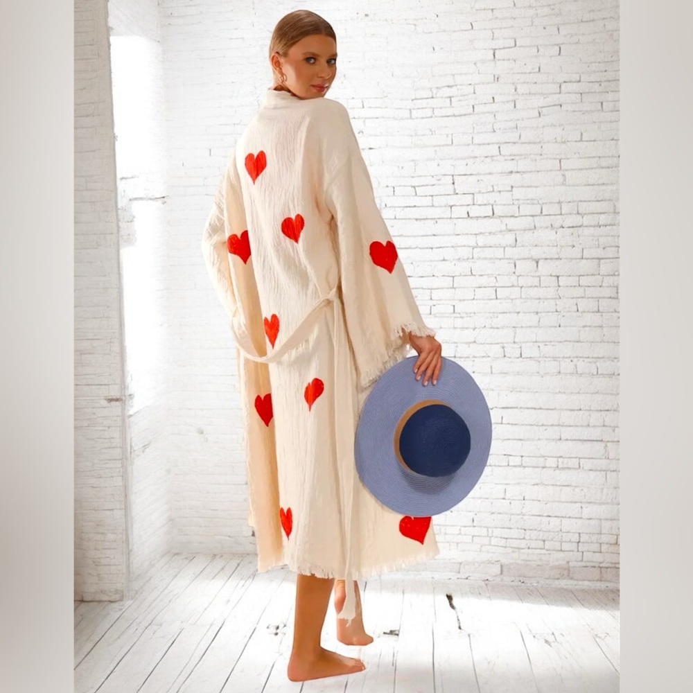 Handcrafted HEART ORGANIC KAFTAN Robe Cover Up Kimono Robe